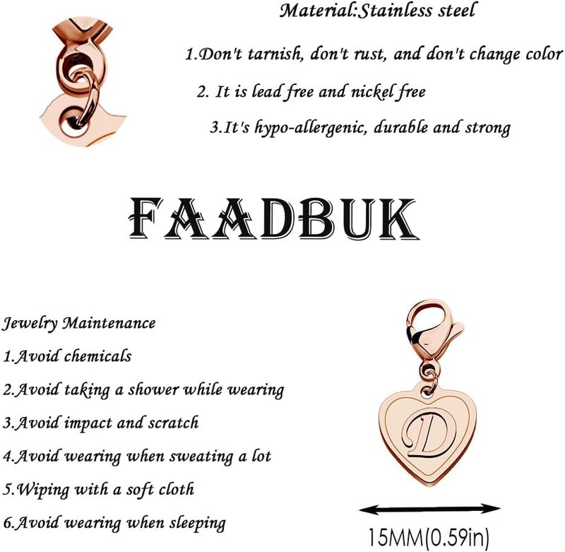 FAADBUK Initial Letter A-Z Alphabet Heart Charms for Jewelry Bracelet Keychain Necklace Initial Stainless steel Clasp Clip on Charm - Image 1